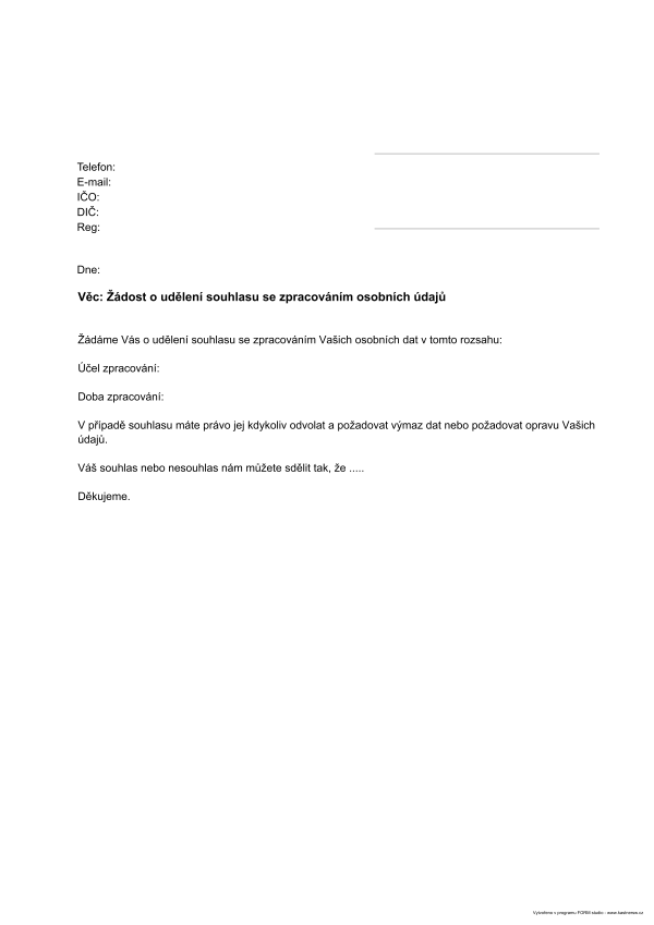 Žiadosť o udelenie súhlasu so spracovaním osobných údajov (GDPR)
