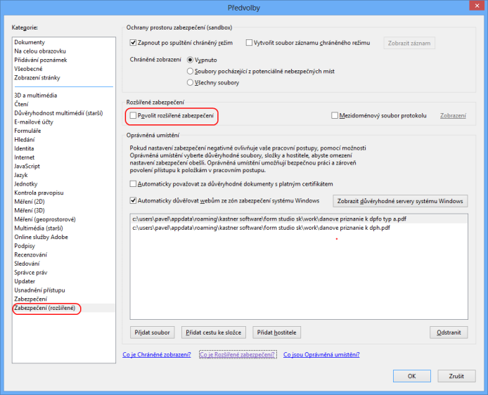 Rozšírené zabezpečenie Adobe Adobe Reader - rozšírené zabezpečenie
